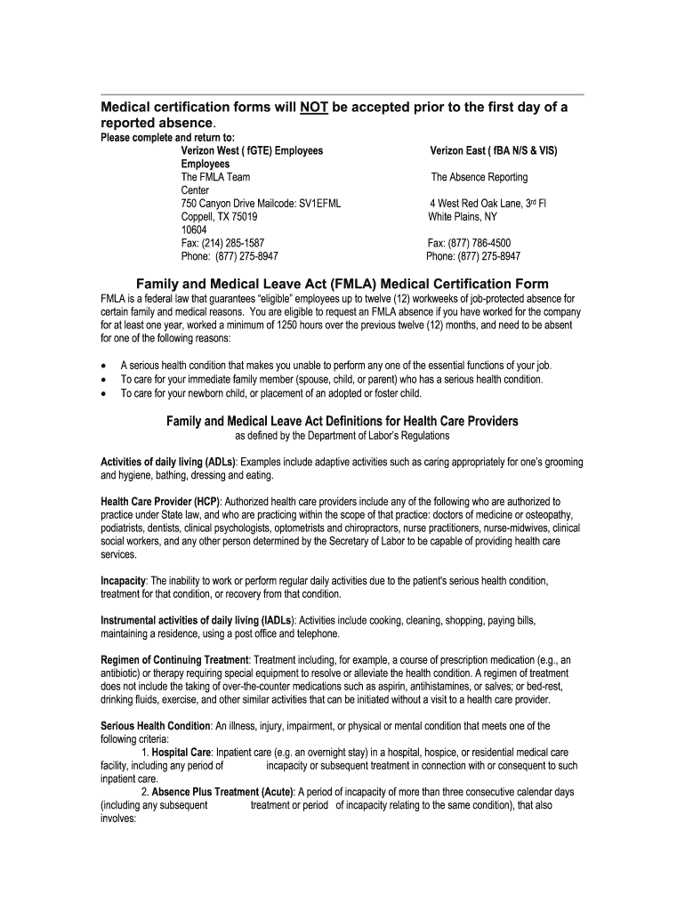 Verizon Fmla Forms Fill Online Printable Fillable Blank PdfFiller