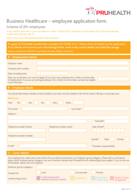 PruHealth Employee Healthcare Application Form