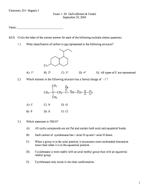 Chemistry 231- Organic I Exam 1- Dr Gallo Brown amp Foote - ucs louisiana