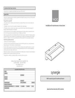 Vado Product Guarantee and Installation Instructions