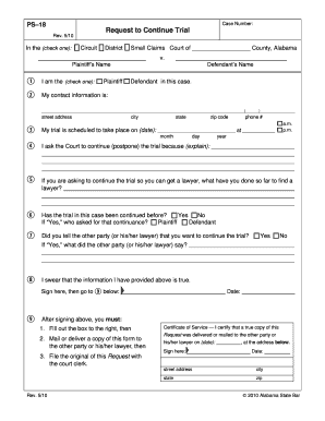 Alabama Request to Continue Trial