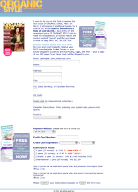 Organic Style Magazine Subscription Form