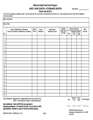 Adult Care Center Attendance Roster