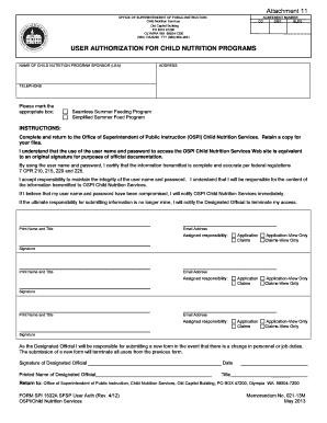 Child Nutrition Program User Authorization Agreement