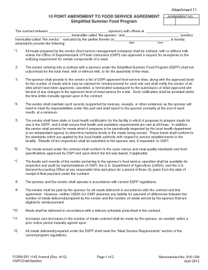 15 Point Amendment to Food Service Agreement Simplified Summer Food Program - k12 wa