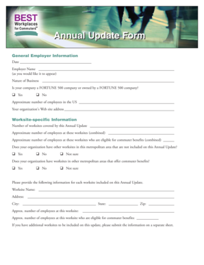 Annual Update Form for Best Workplaces for Commuters