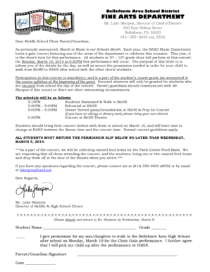 Middle School Choir Gala LetterPermission Slip - Bellefonte Area bb