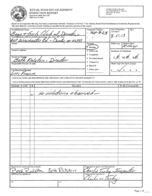 Indiana Retail Food Establishment Inspection Report