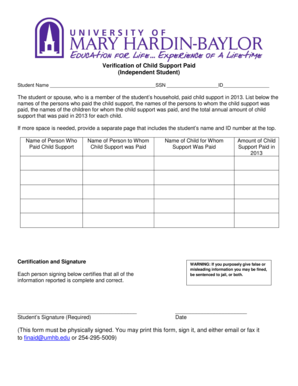 Child Support Verification Form