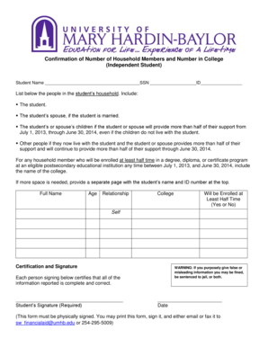 Confirmation of Household Members and College Enrollment