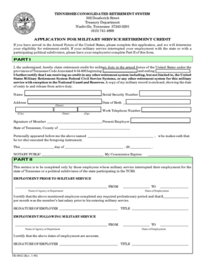 Tennessee Military Service Retirement Credit Application