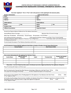 Contractor Insurance Application Form