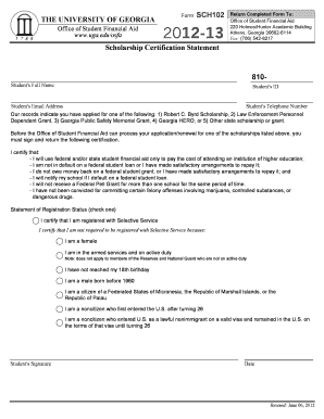 University of Georgia Scholarship Certification Statement