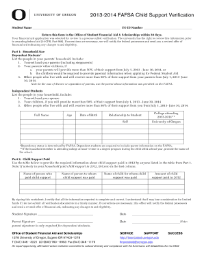 2013-2014 FAFSA Child Support Verification Form