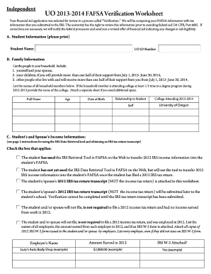 2013-2014 FAFSA Verification Worksheet