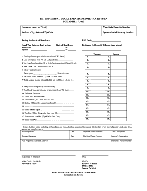 2011 Pennsylvania Local Earned Income Tax Return
