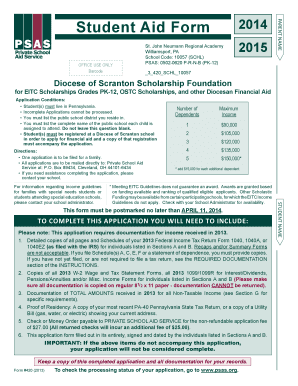 Pennsylvania Student Aid Form 2014