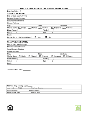 Davis Landings Rental Application Form
