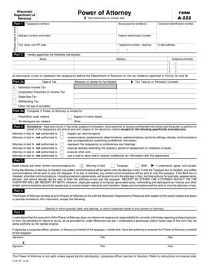 Wisconsin Power of Attorney Form A-222