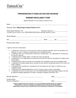 PreferredOne Fitness Advantage Program Member Enrollment Form