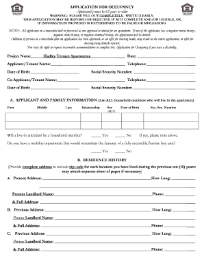 Application for Occupancy