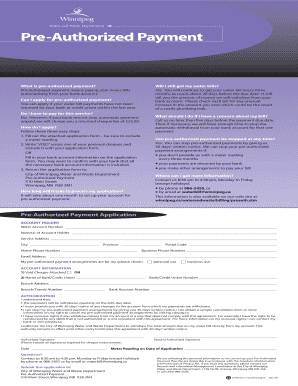City of Winnipeg Pre-Authorized Payment Application