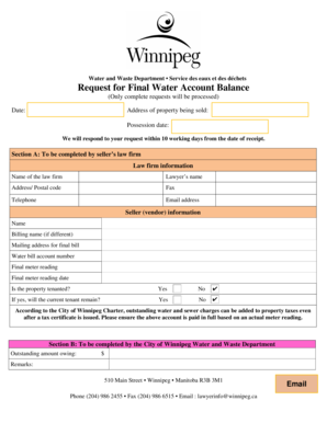 Request for Final Water Account Balance