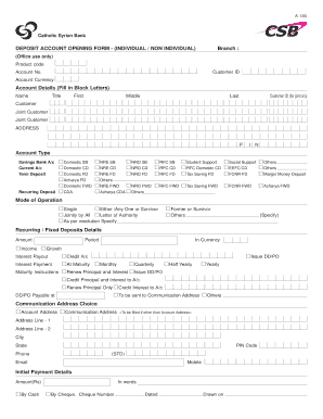 Catholic Syrian Bank Deposit Account Opening Form