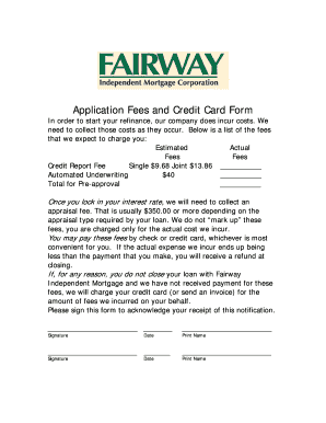 Application Fees and Credit Card Form