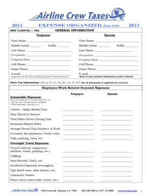 2011 Expense Organizer Form 2106