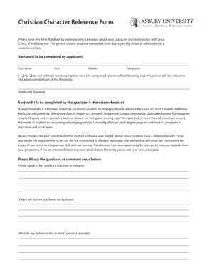 Christian Character Reference Form