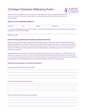 Christian Character Reference Form