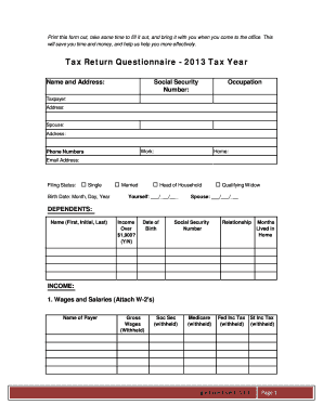 2013 Tax Return Questionnaire