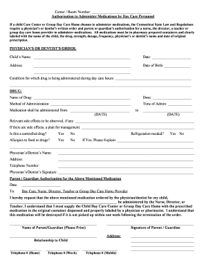 Authorization to Administer Medications by Day Care Personnel