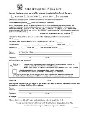 Rainforest Concern Sponsorship Form