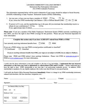 STRS Retirement Plan Participation Form