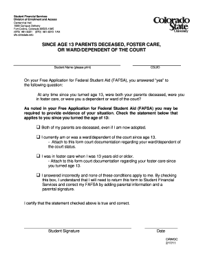 FAFSA Dependency Verification Form