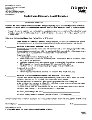 Student Asset Information Form