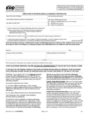 California DE 4 Withholding Allowance Certificate