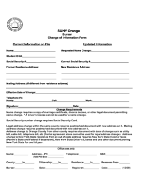 SUNY Orange Change of Information Form