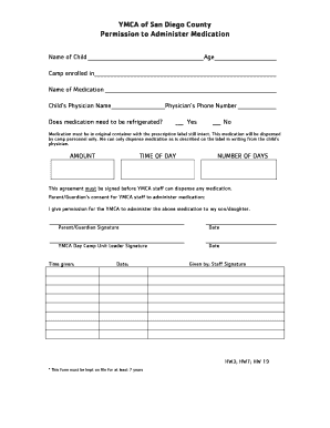 YMCA Medication Administration Permission Form