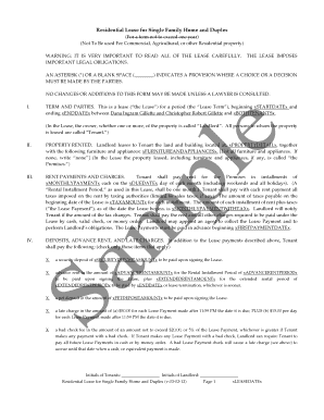 Residential Lease for Single Family Home and Duplex