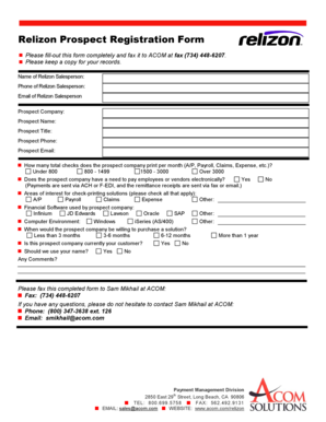Relizon Prospect Registration Form