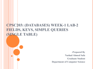 Cpsc203: (databases) week-1 lab-2 fields, keys, simple queries - wiki ucalgary