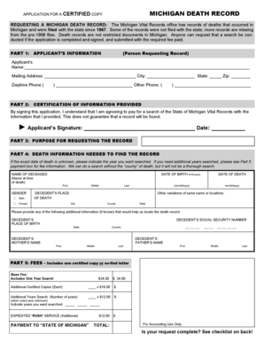 Michigan Death Record Application