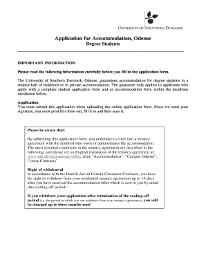 Application for Accommodation, Odense Degree Students