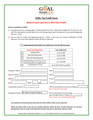 GOAL Tax Credit Form