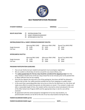 Student Transportation Program Registration Form