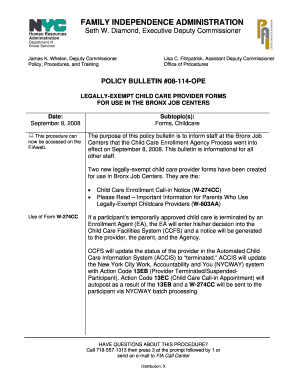 Child Care Enrollment Call-In Notice