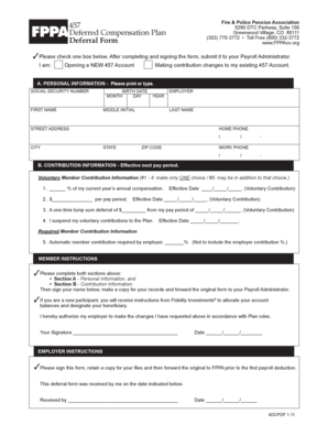 457 Deferred Compensation Plan Deferral Form
